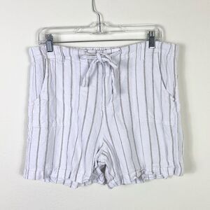 Maran White & Tan Striped Linen Blend Beachy Shorts